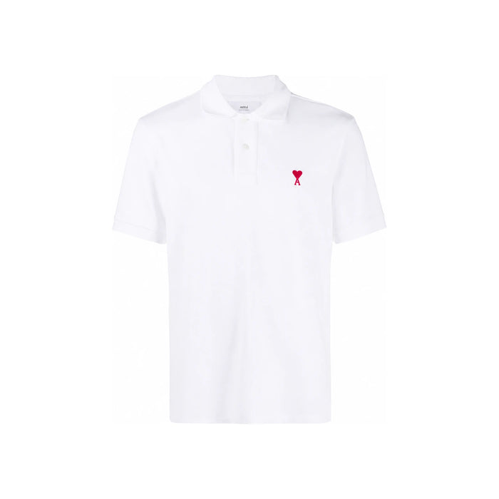 AMI Small Heart Logo White Polo Shirt Unisex