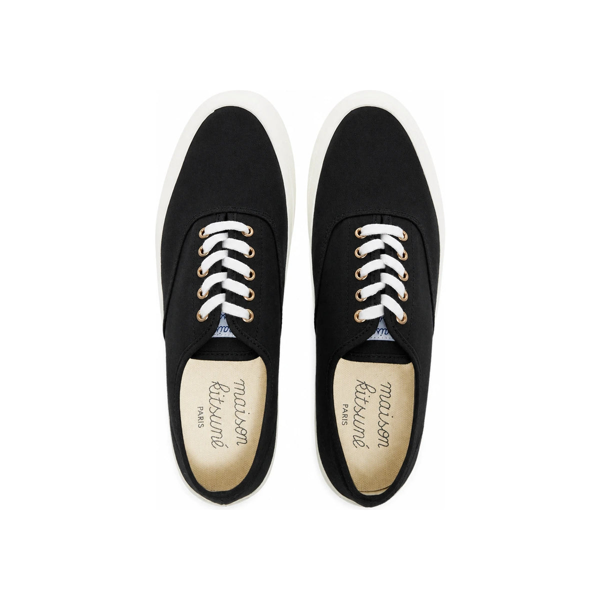 Maison Kitsune Black Canvas Lace-Up Low-Top Sneakers for Women