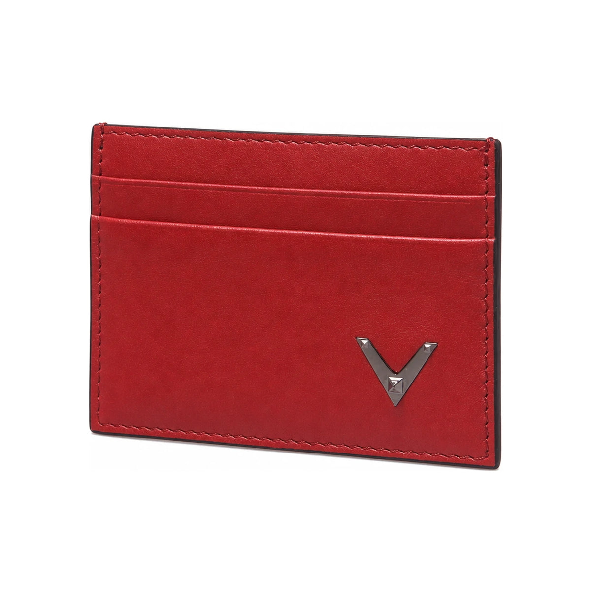 VALENTINO 15th Anniversary Logo Two-Tone Red Navy Leather Card Holder
