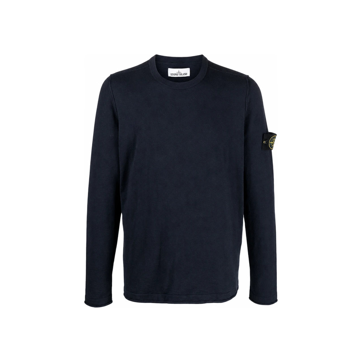 STONE ISLAND Navy Round Neck Knit Sweater with Badge Patch