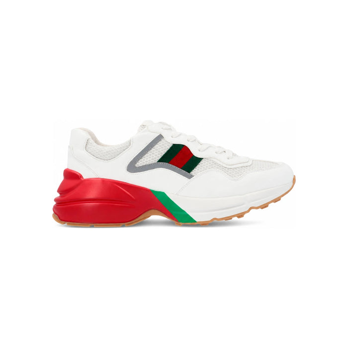 GUCCI Web Rhyton Low-Top Sneakers White Leather Men’s