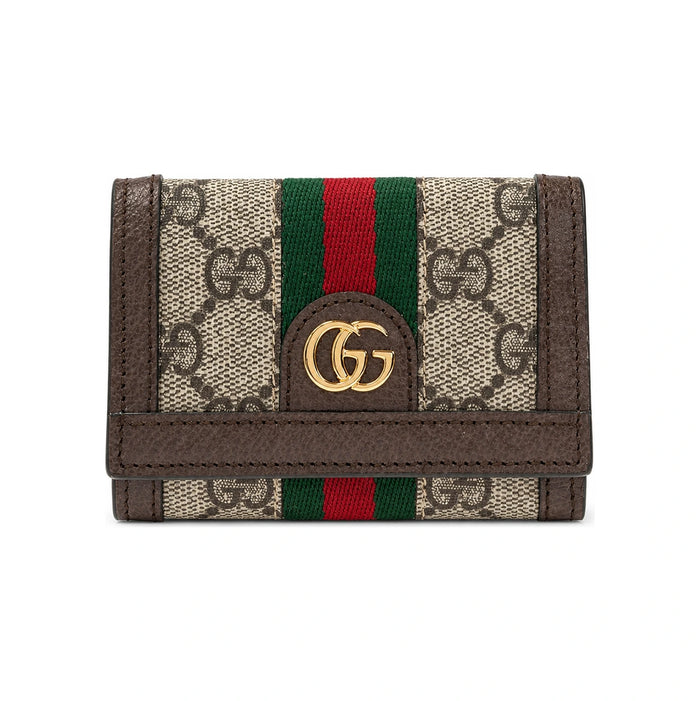 GUCCI Ophidia GG Supreme Coin Wallet Brown Canvas Leather