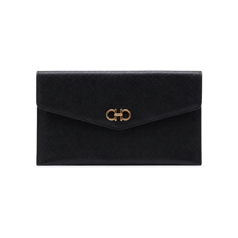 Ferragamo Gold-Tone Double Gancini Leather Clutch Bag 22 0248 0742168
