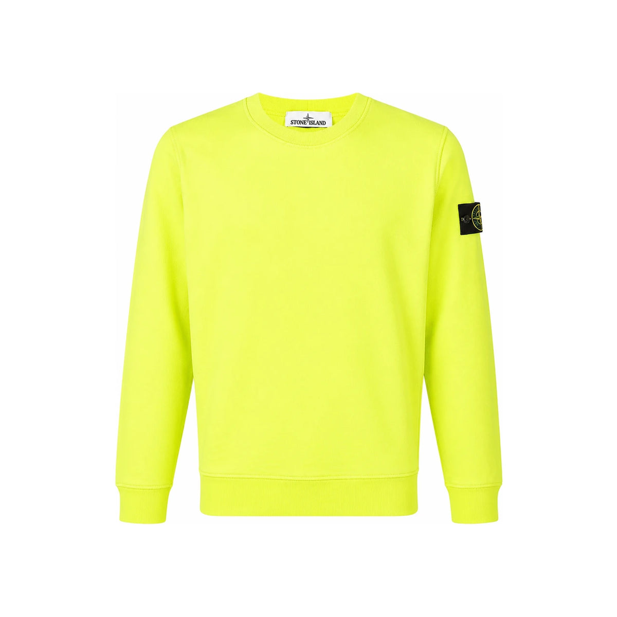 STONE ISLAND Neon Green Woven Patch Crewneck Sweatshirt for Men