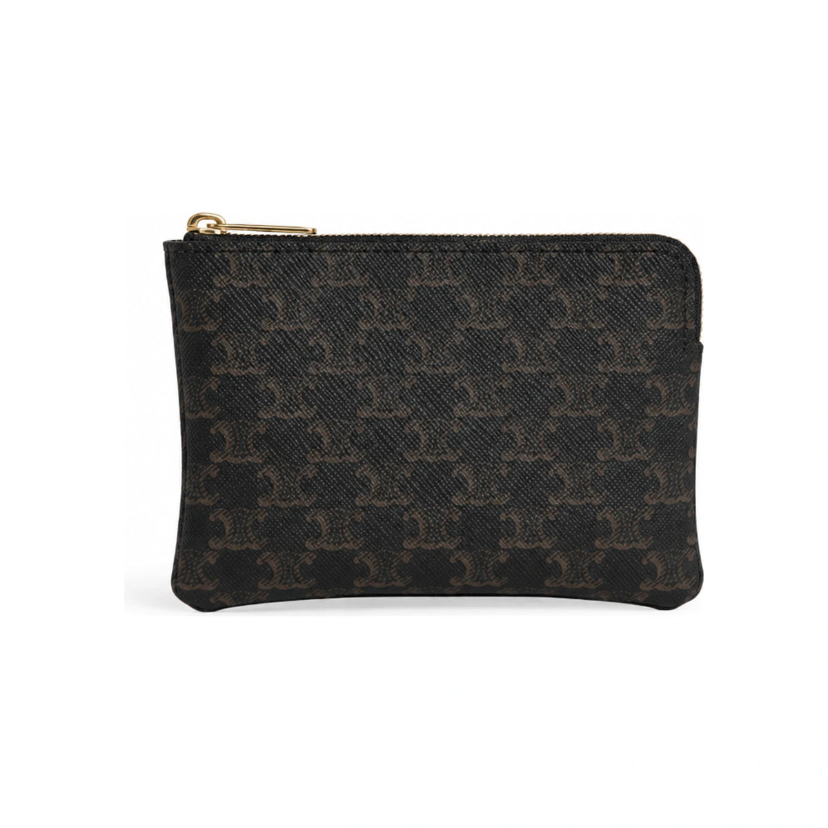 CELINE Triomphe Leather Coin Card Holder Wallet Black Women