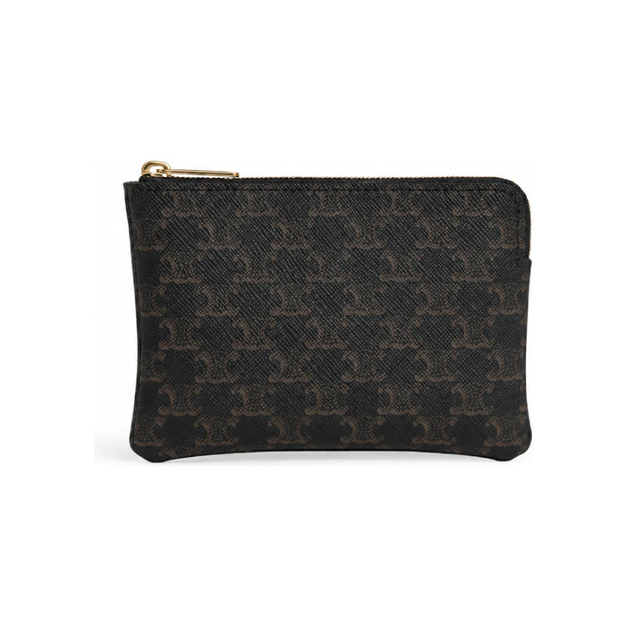 CELINE Triomphe Leather Coin Card Holder Wallet Black Women