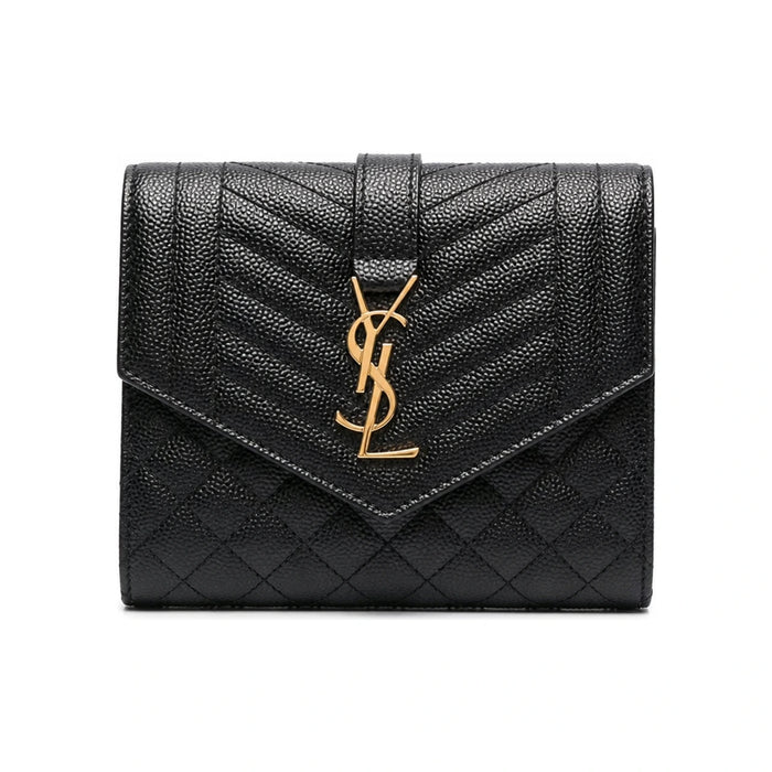 Saint Laurent Mix Matelassé Monogram Small Bifold Wallet Black Leather