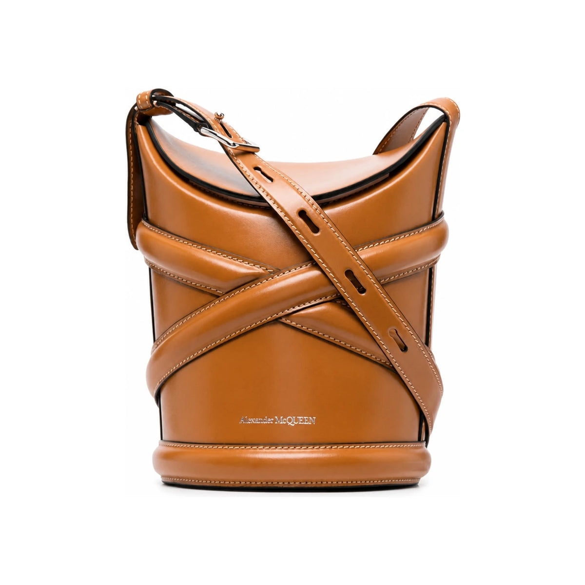 Alexander Mcqueen The Curve Brown Leather Bucket Shoulder Bag