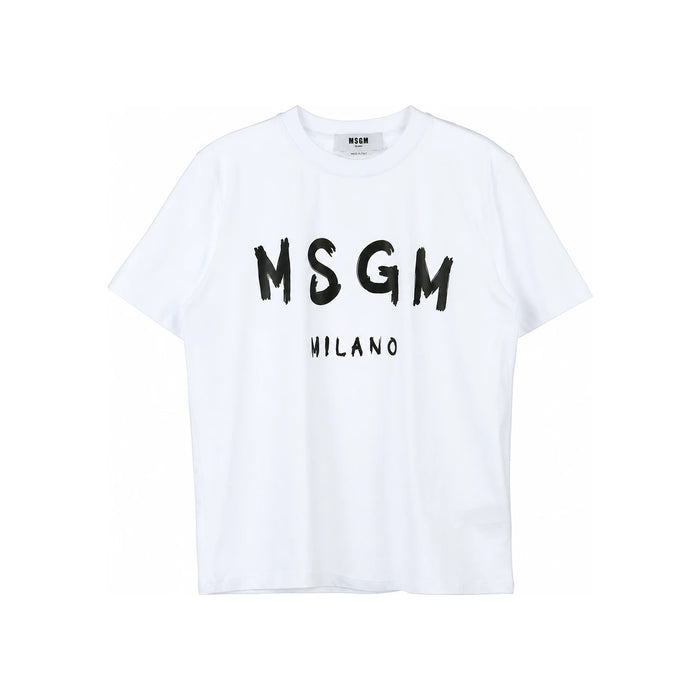 MSGM Brushed Logo Short Sleeve T-Shirt White Women’s