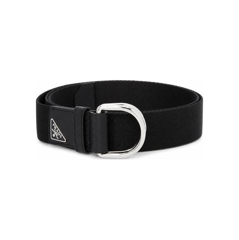 PRADA Men's Nylon Triangle Logo D-Ring Belt Black