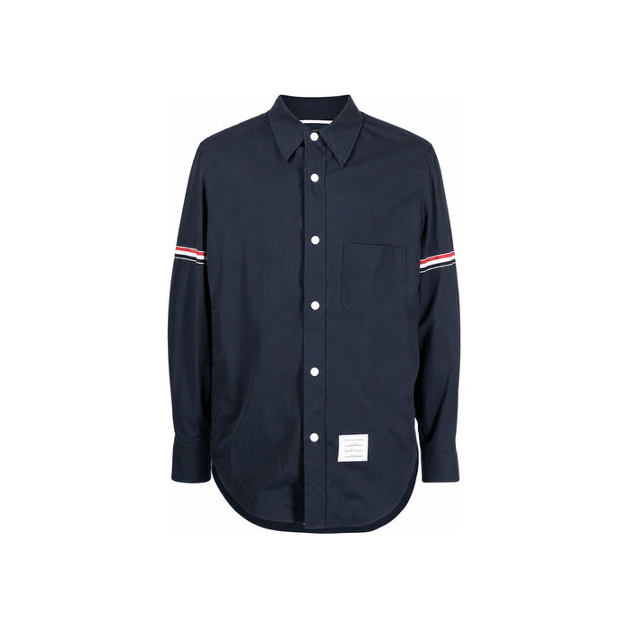 THOM BROWNE Navy Nylon Long-Sleeve Shirt with Tricolor Armband