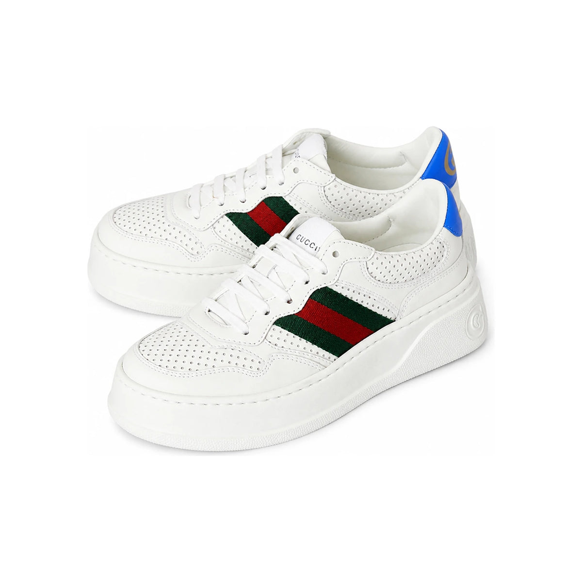 GUCCI Women’s Web Stripe Low-Top Sneakers White Leather