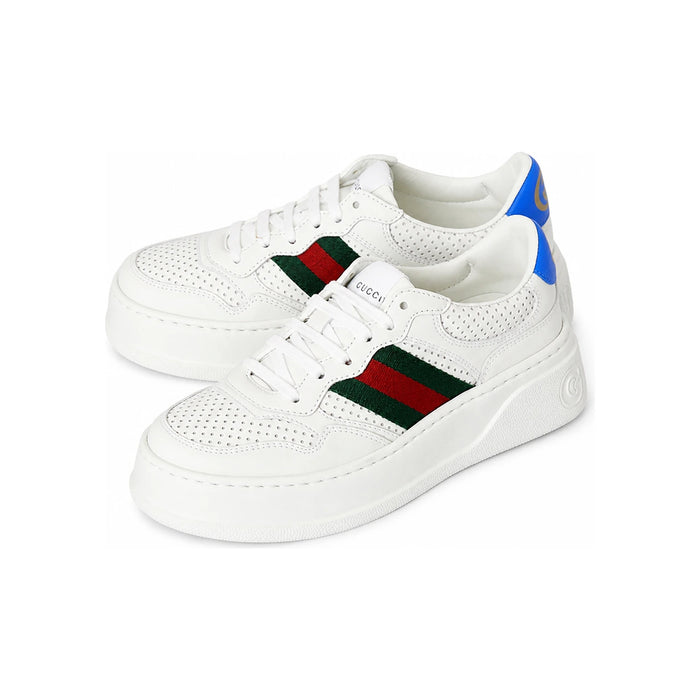 GUCCI Women’s Web Stripe Low-Top Sneakers White Leather