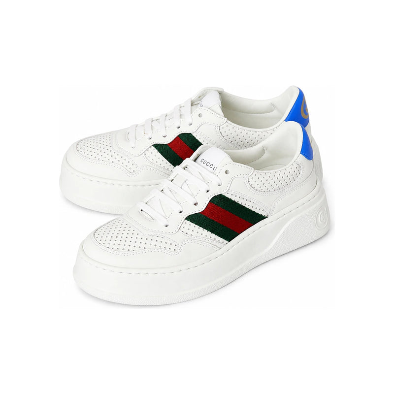 GUCCI Women’s Web Stripe Low-Top Sneakers White Leather