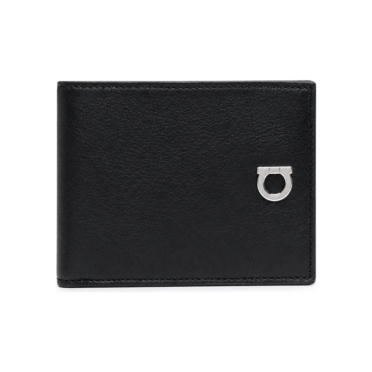 Ferragamo Silver Gancini Black Leather Bifold Wallet 66 0652 0744956