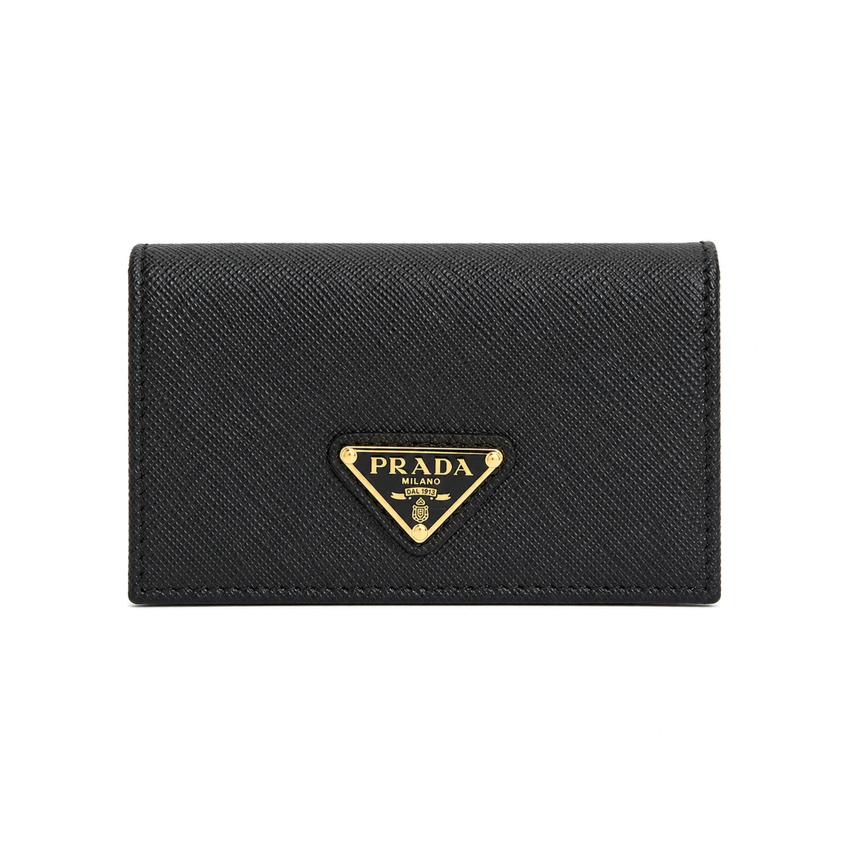 PRADA Saffiano Leather Black Triangular Logo Card Holder Wallet 1MC122 QHH F0002