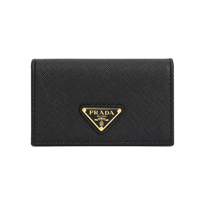 PRADA Saffiano Leather Black Triangular Logo Card Holder Wallet 1MC122 QHH F0002