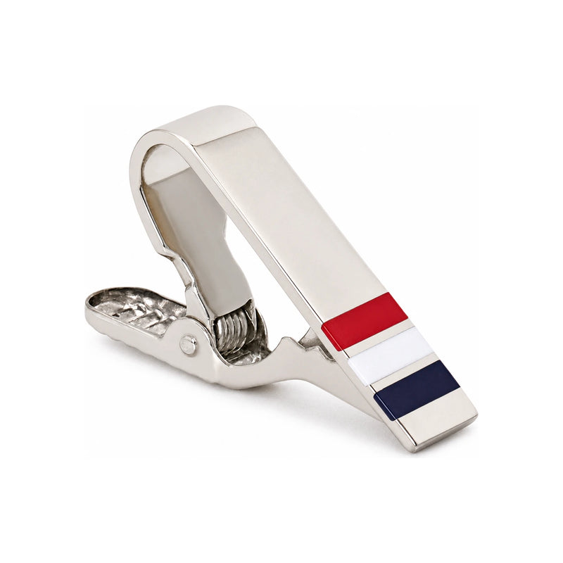 THOM BROWNE Silver Short Tricolor Stripe Tie Bar Tie Clip MZT002B 00002 960