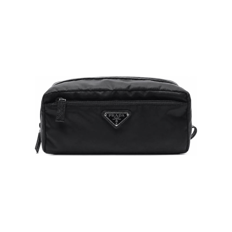 PRADA Re-Nylon Triangle Logo Clutch Bag Black