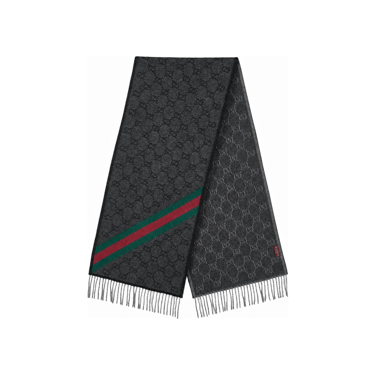 GUCCI Wool GG Logo Web Black Scarf