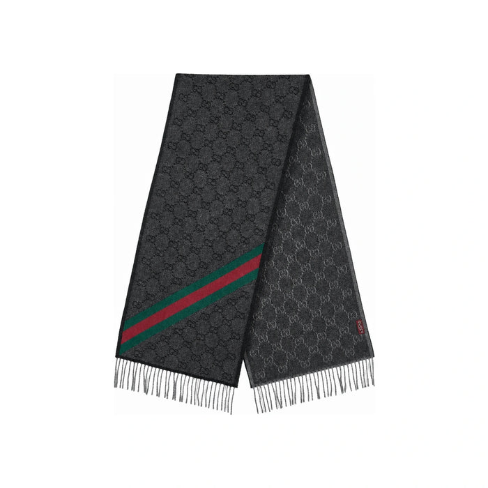 GUCCI Wool GG Logo Web Black Scarf