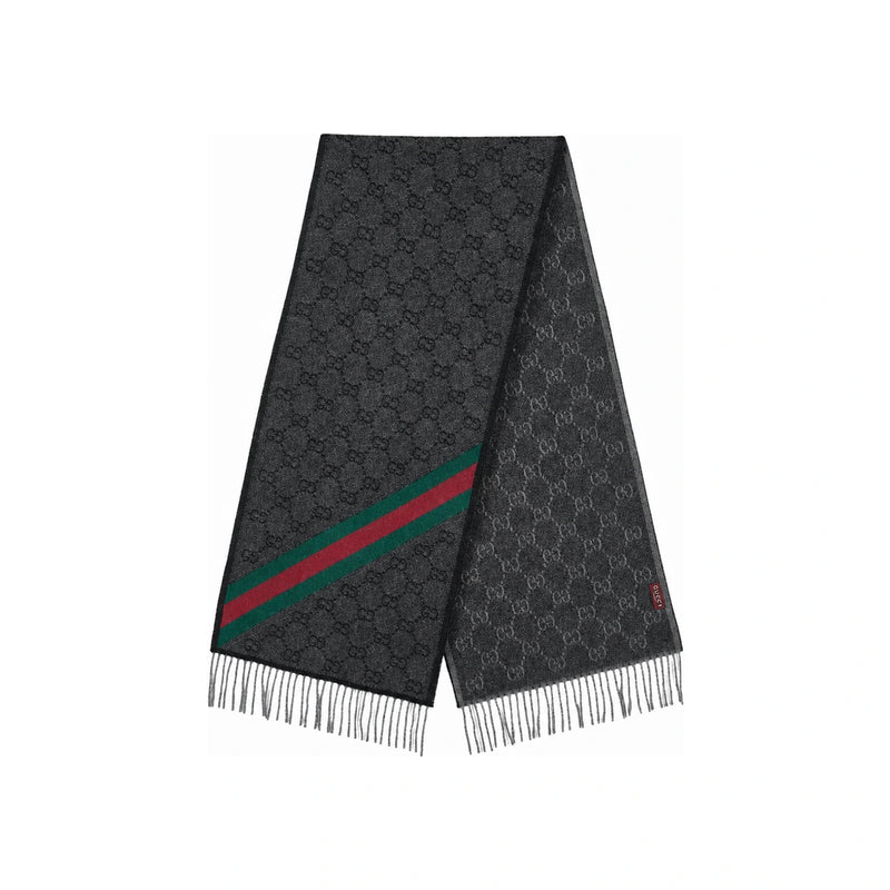 GUCCI Wool GG Logo Web Black Scarf