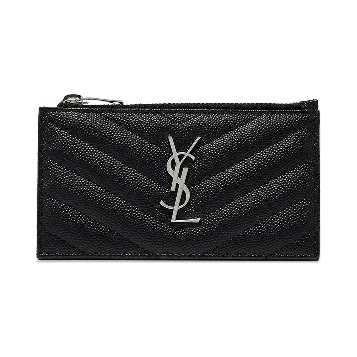 Saint Laurent Monogram Zip Fragment Card Holder Black Leather