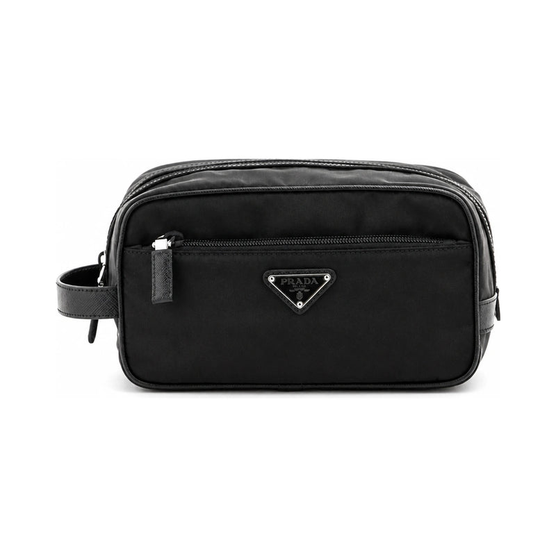 PRADA Re-Nylon Saffiano Leather Travel Clutch Bag Black Men’s
