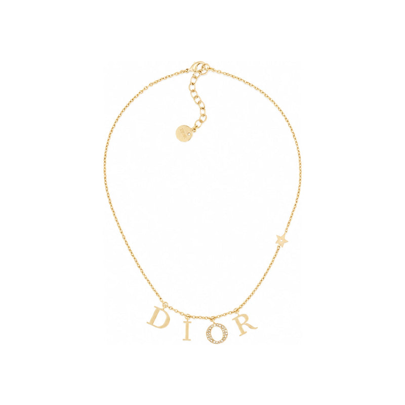 DIOR Gold-Finish Metal Necklace with Sparkling Crystals