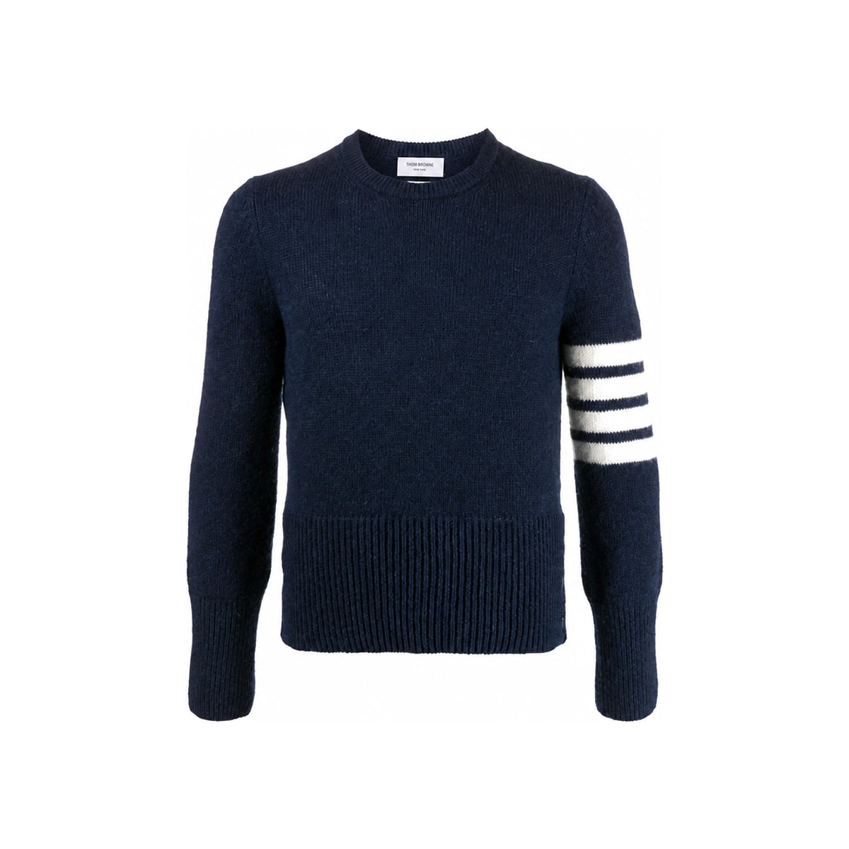THOM BROWNE Navy Diagonal Stripe Wool Crewneck Sweater MKA093A 00278 415