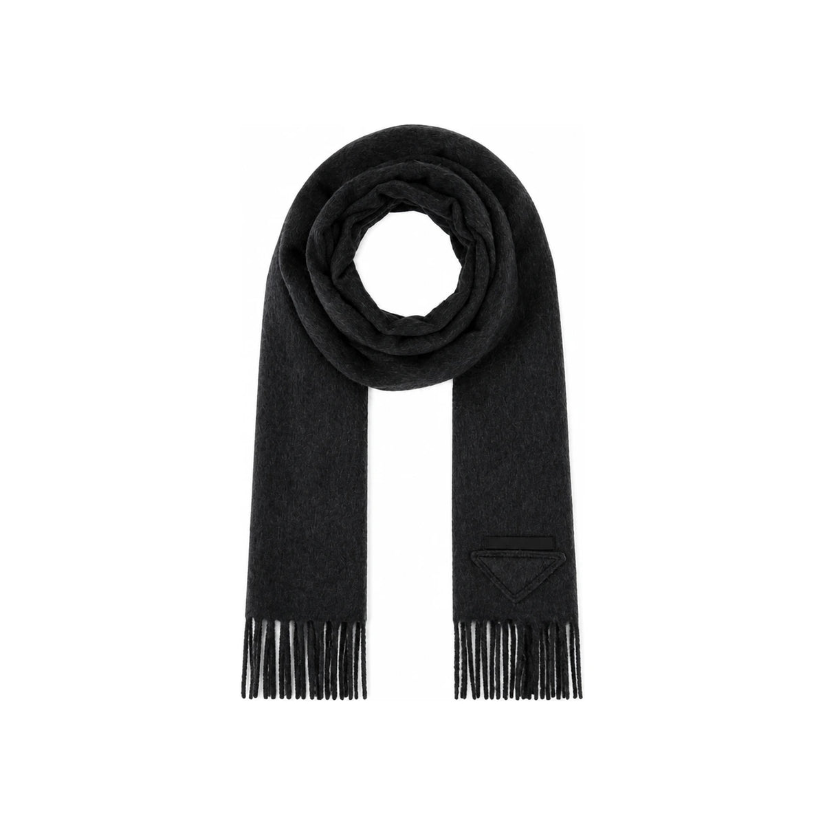 PRADA Wool Fringe Scarf Black
