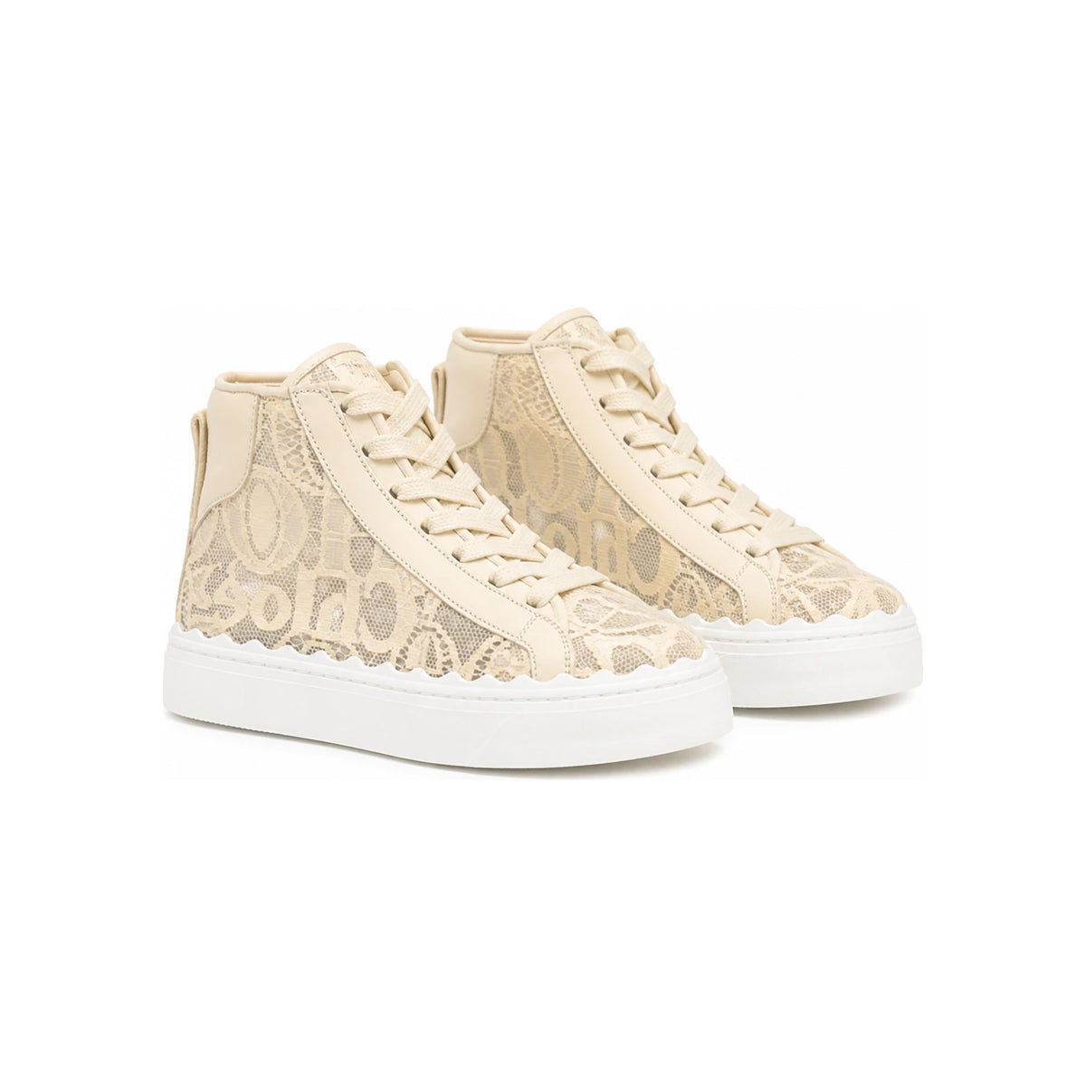 Chloe Lauren Lace Mid-Top Sneakers Mild Beige