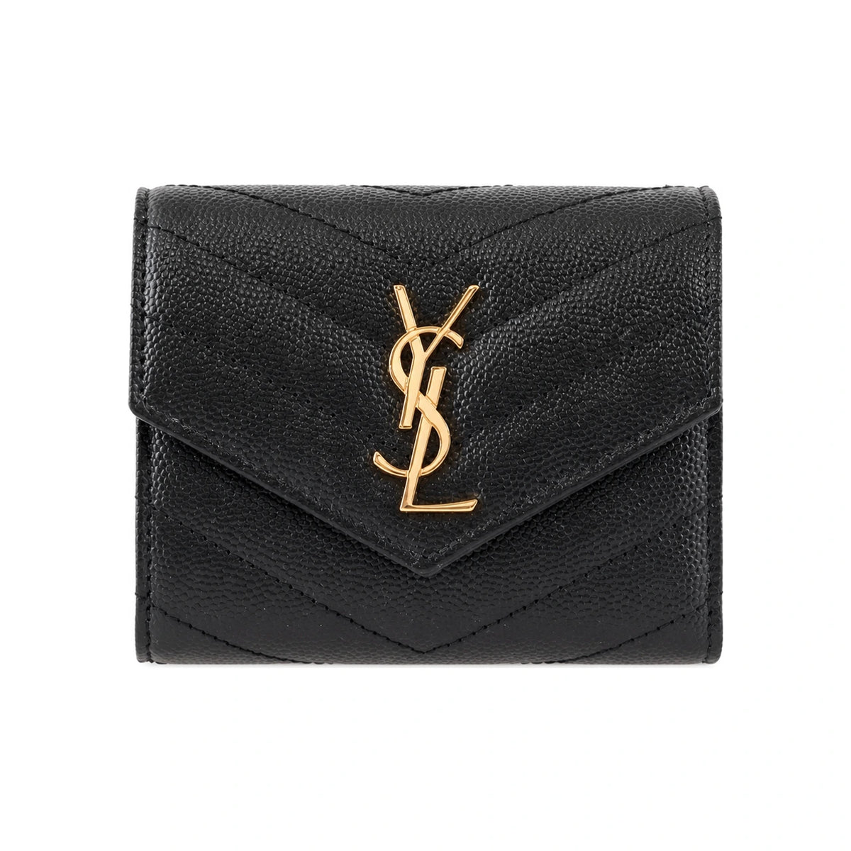 Saint Laurent Cassandra Monogram Gold Matelassé Leather Bifold Wallet Black
