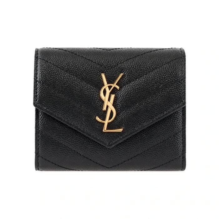 Saint Laurent Cassandra Monogram Gold Matelassé Leather Bifold Wallet Black