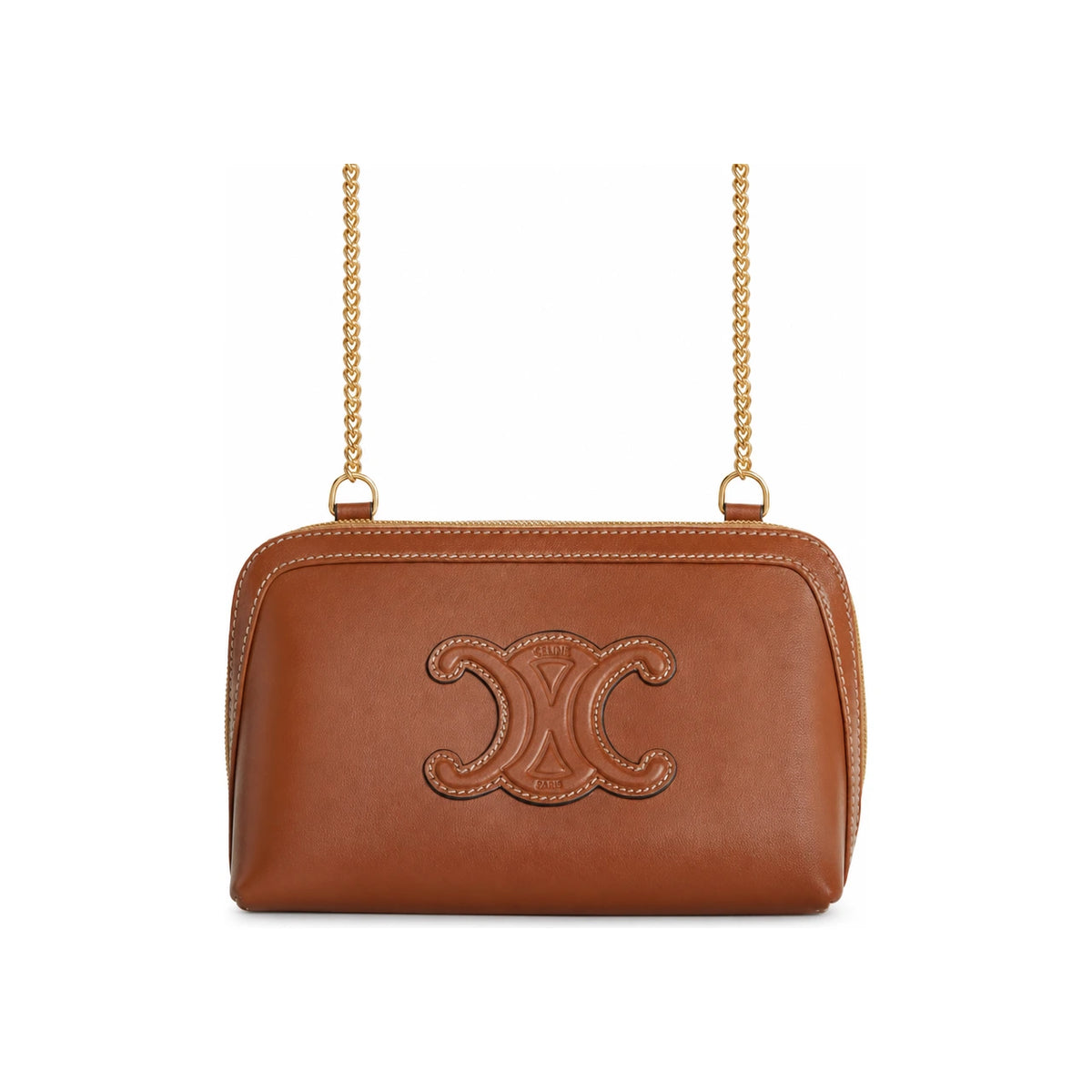 CELINE Chain Clutch Shoulder Bag Mini Tan Leather Shoulder Bag