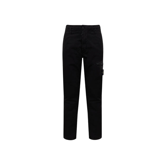 STONE ISLAND Black Logo Patch Elastic Waist Classic Pants 771530110 V0029