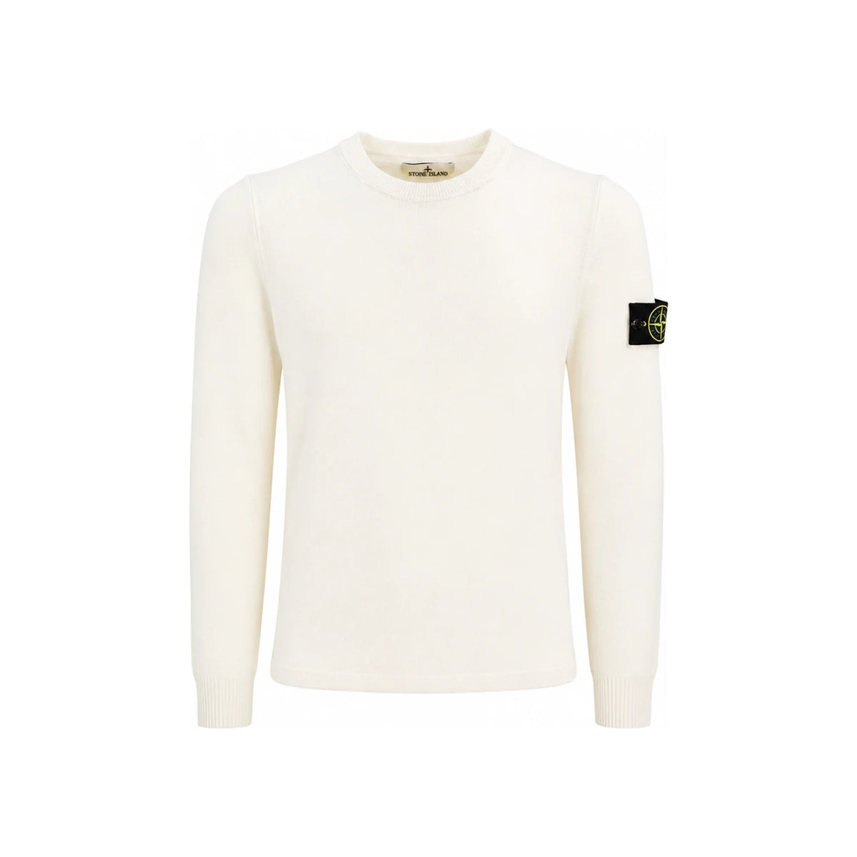 STONE ISLAND Ivory Woven Patch Crewneck Knit Sweater Men's