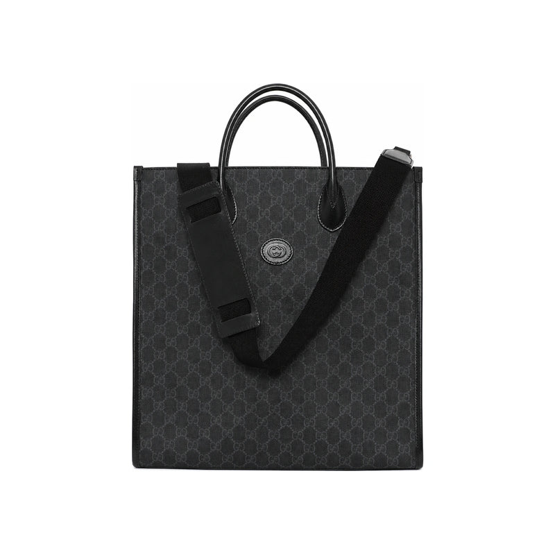 GUCCI Interlocking G Medium Leather Tote Bag Black