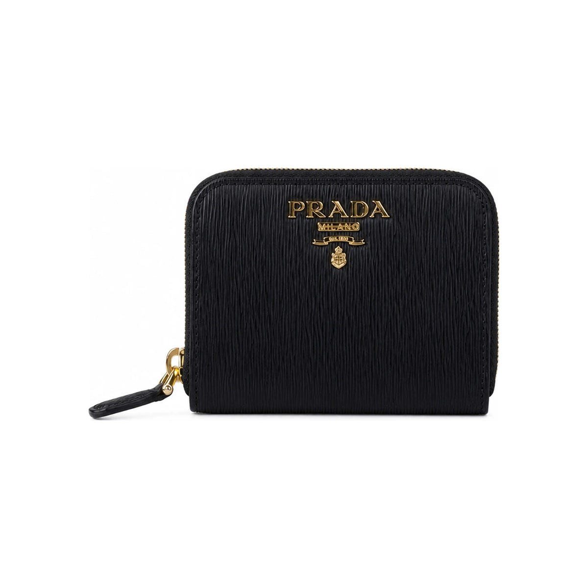 PRADA Metal Logo Leather Coin Purse Black