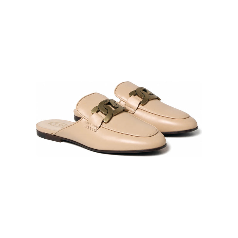 Tods Nude Chain Logo Sabot Mules Loafers Women’s