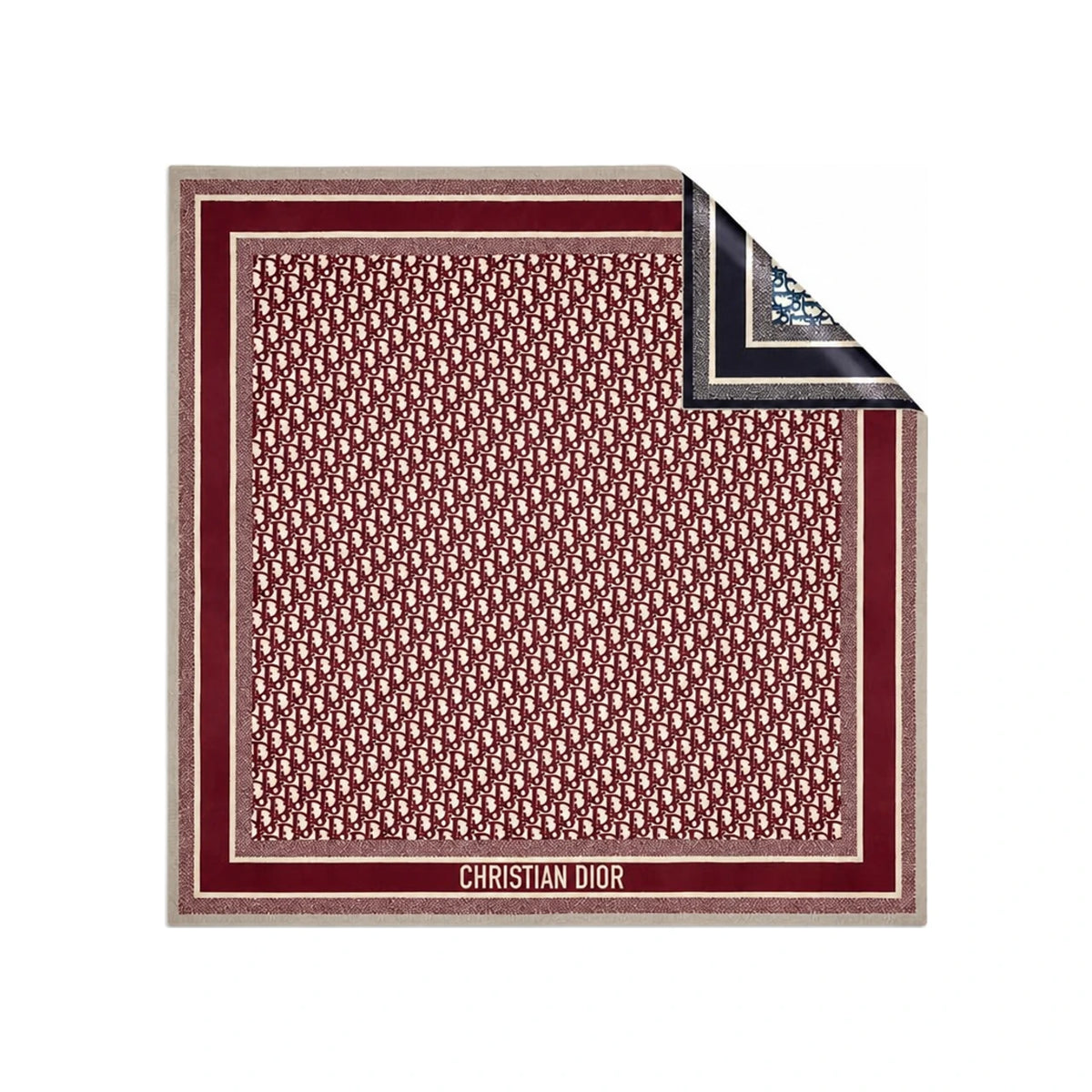 DIOR Burgundy Navy Blue Silk Twill Diortwin Oblique 90 Square Scarf