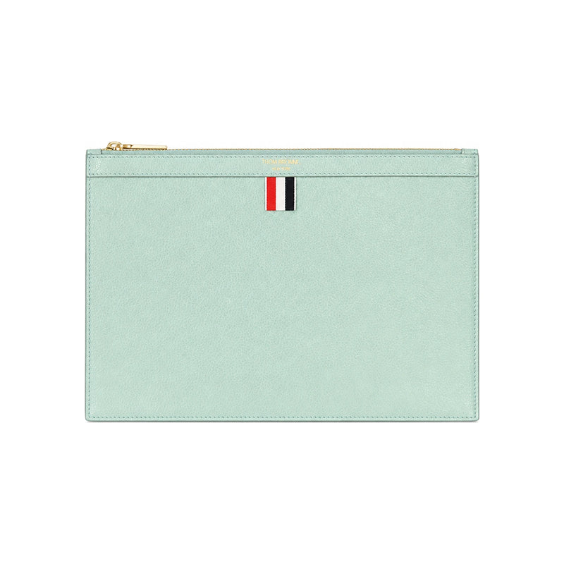 THOM BROWNE Pebble-Grain Leather Small Clutch Light Blue