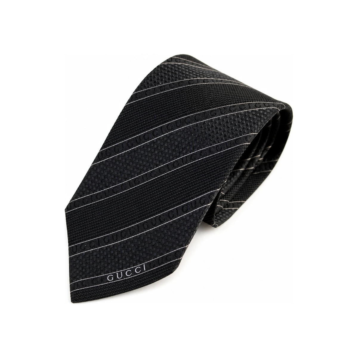 GUCCI Black Stripe Silk Tie