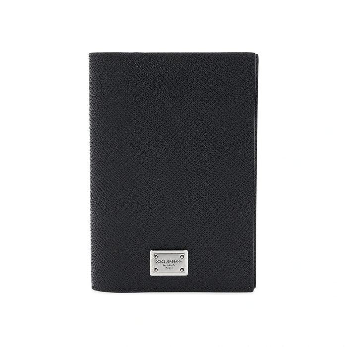 D&G Men's Logo Tag Leather Passport Wallet Black