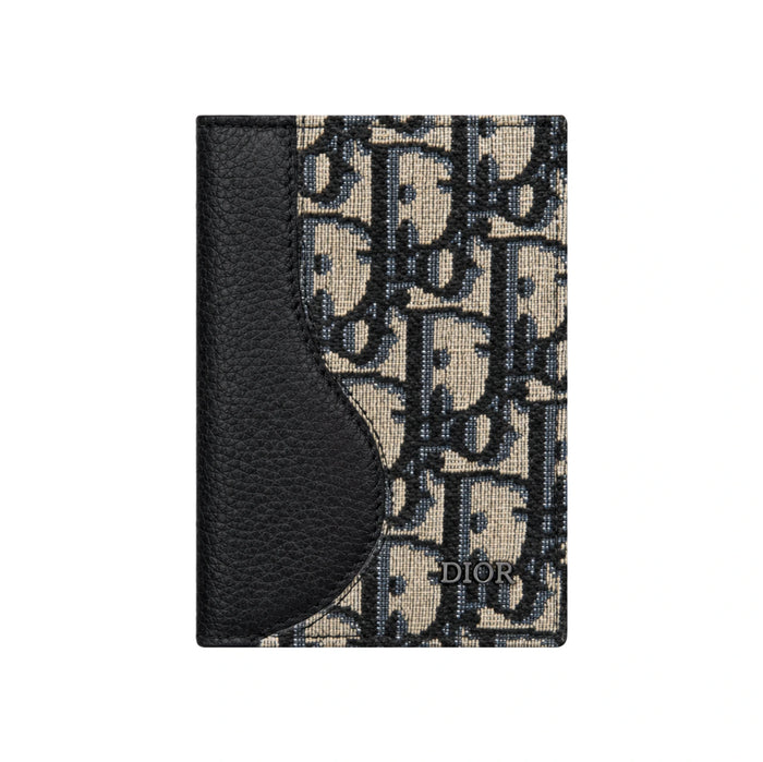 DIOR Marquetry Navy Leather Card Holder Unisex