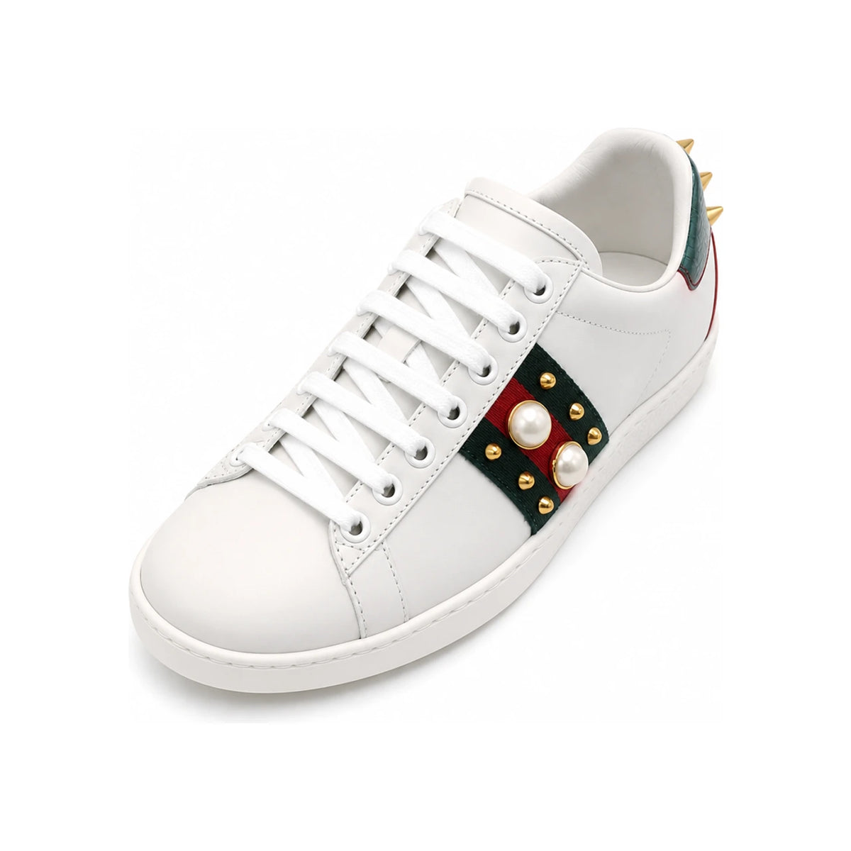 GUCCI Ace Studded Low Top Sneakers White Leather Unisex