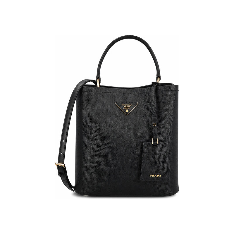 PRADA Saffiano Triangle Logo Medium Tote Bag Black 1BA212 VOOO 2ERX F0002