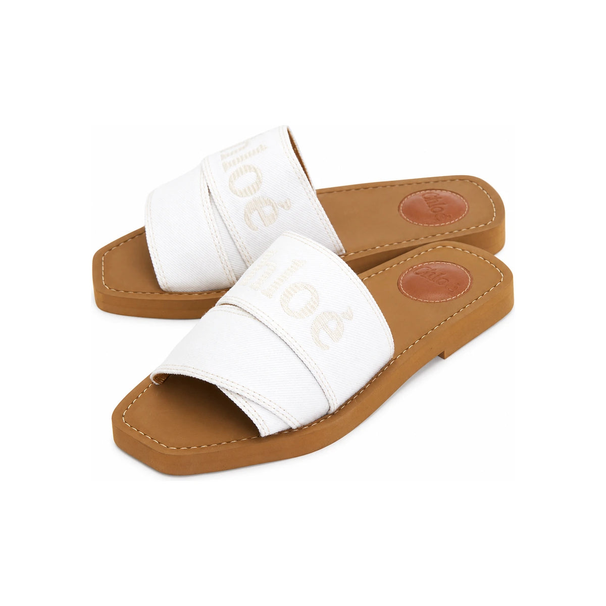 Chloe Woody Womens Mule Slide Sandals Ivory Canvas