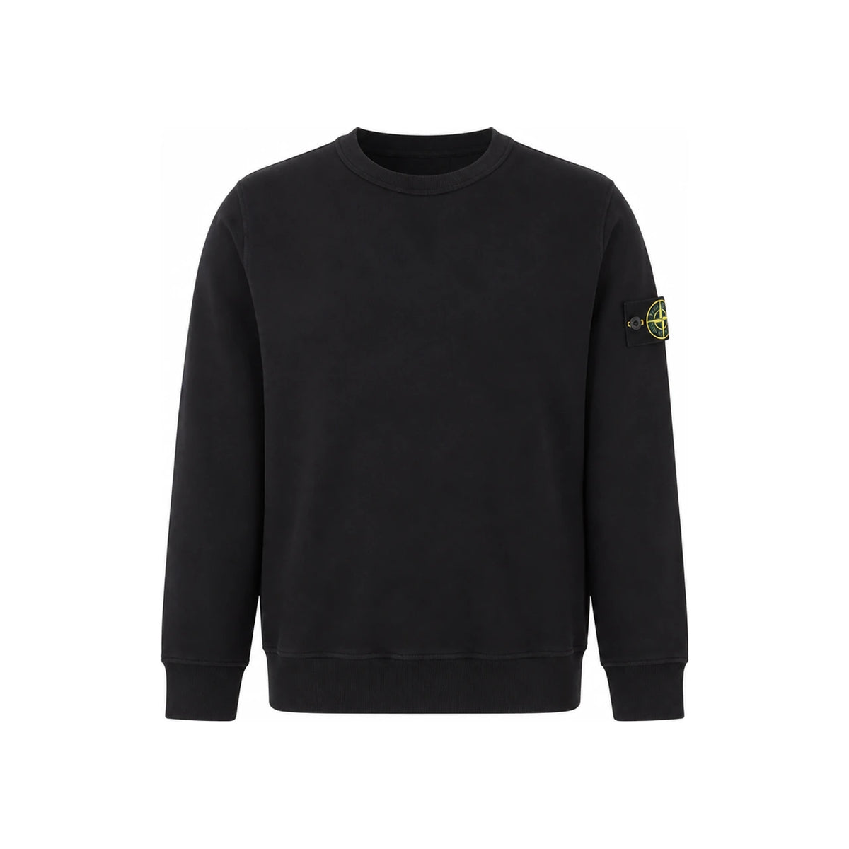 STONE ISLAND Fleece Logo Patch Crewneck Sweatshirt Black Men