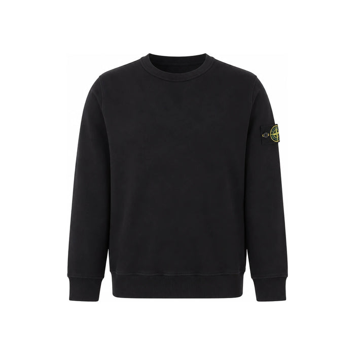 STONE ISLAND Fleece Logo Patch Crewneck Sweatshirt Black Men